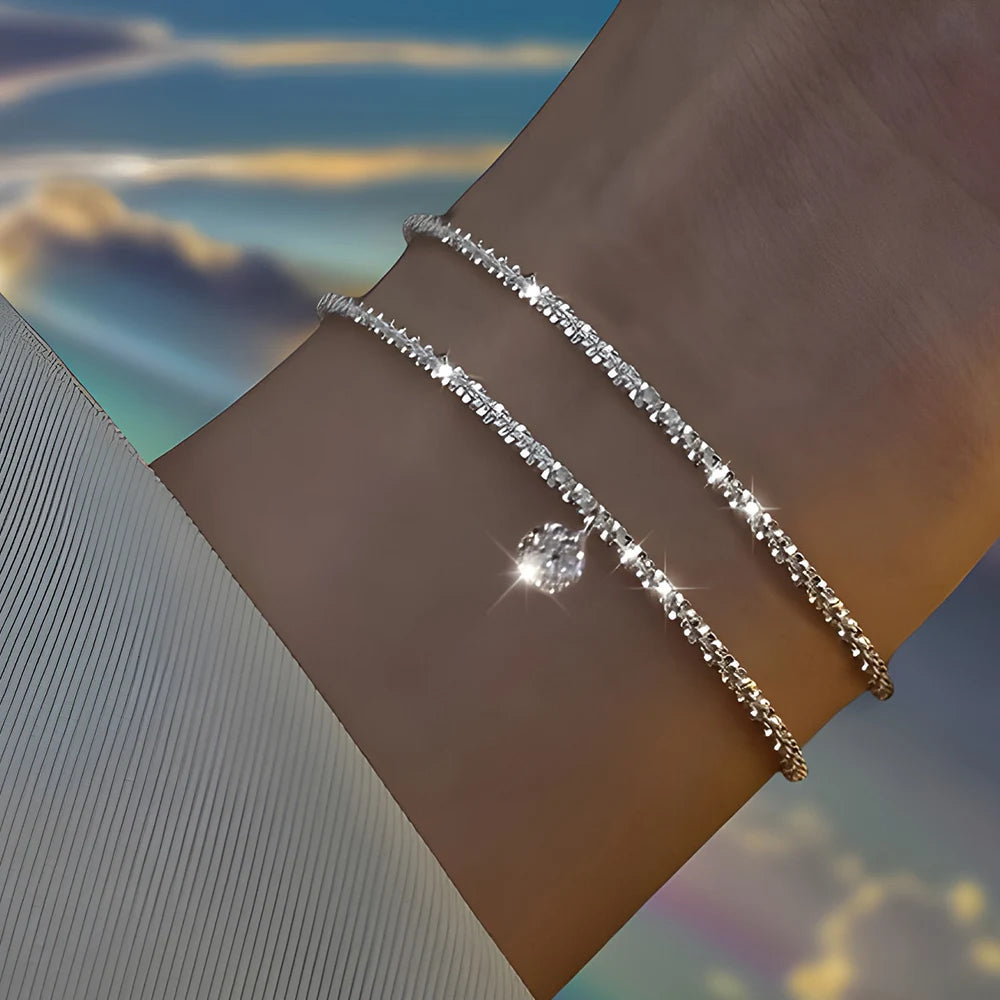 1-6pcs Shiny Silver Plated Copper Heart Rhinestone Set