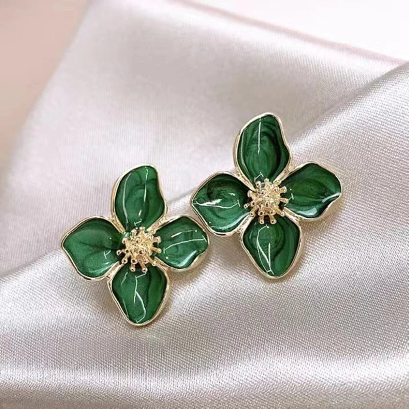 Hibiscus Dropped Glaze Flower Stud Earrings