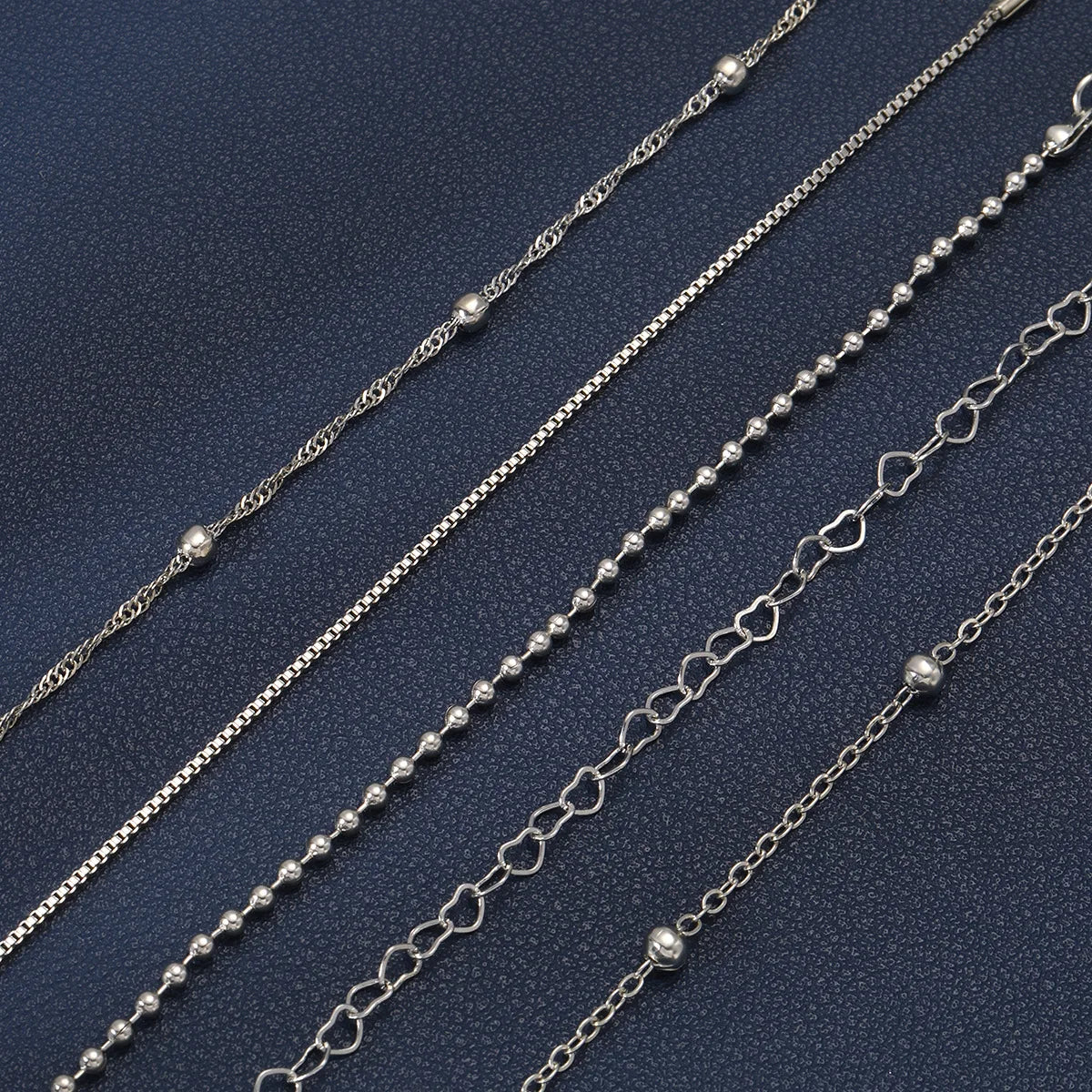 5Pcs Set Silver/Gold Multilayer Interlocking Hearts Bracelet