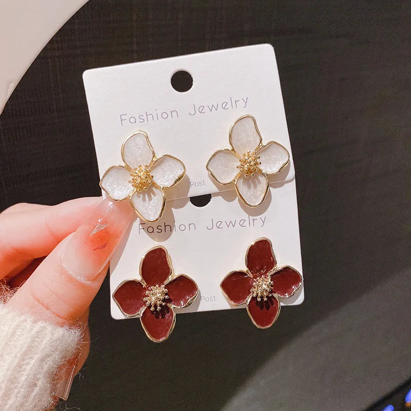 Hibiscus Dropped Glaze Flower Stud Earrings