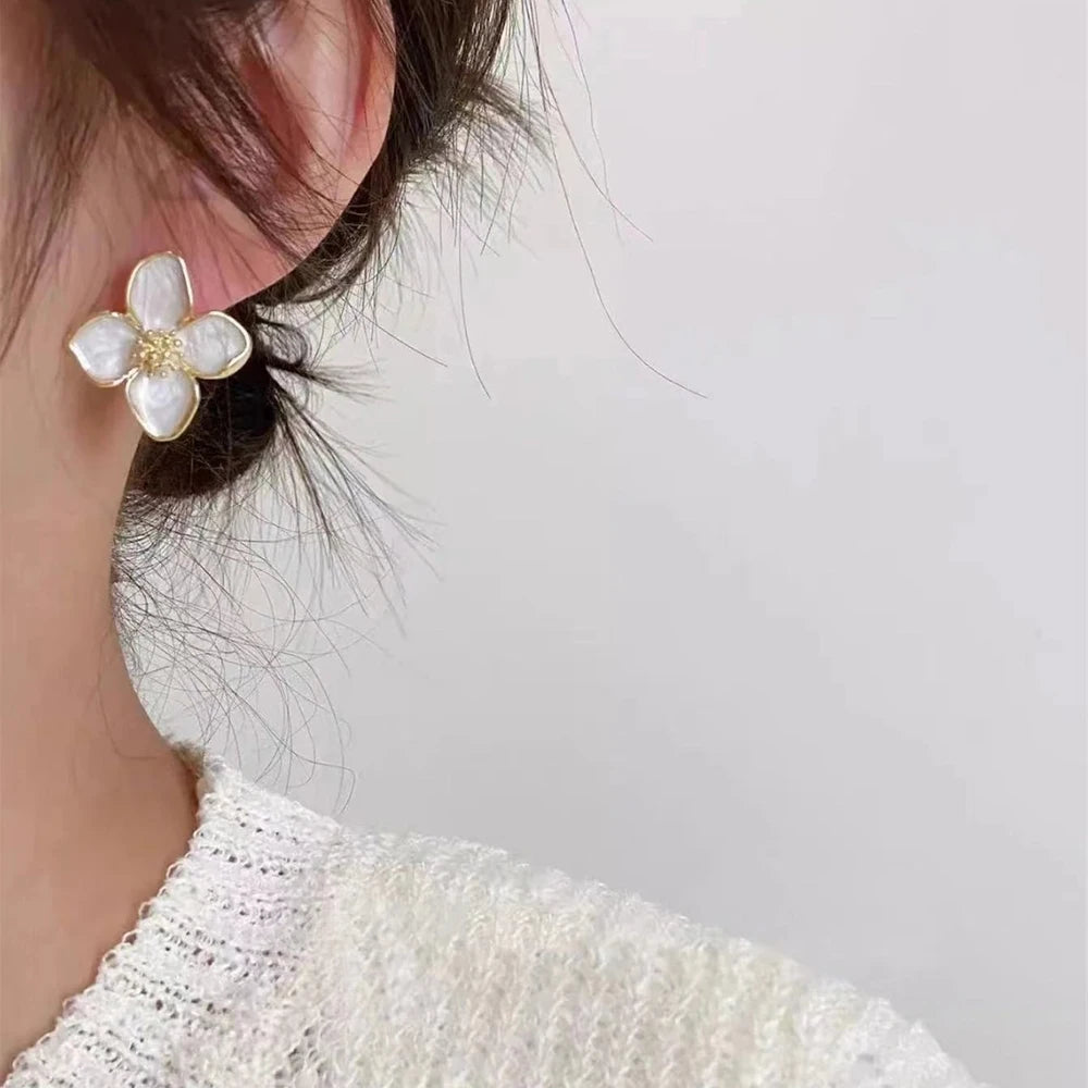 Hibiscus Dropped Glaze Flower Stud Earrings