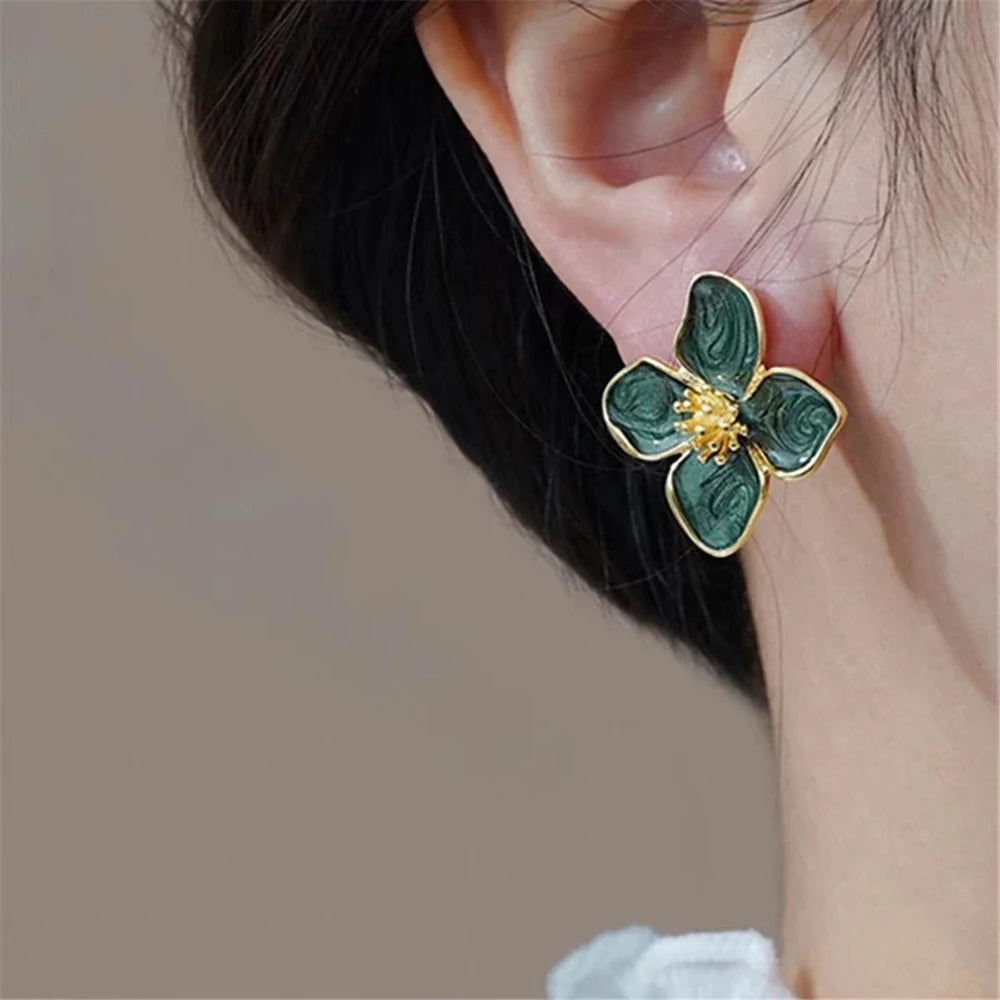 Hibiscus Dropped Glaze Flower Stud Earrings