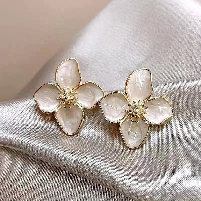 Hibiscus Dropped Glaze Flower Stud Earrings
