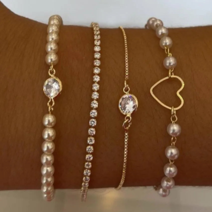 5Pcs Set Silver/Gold Multilayer Interlocking Hearts Bracelet